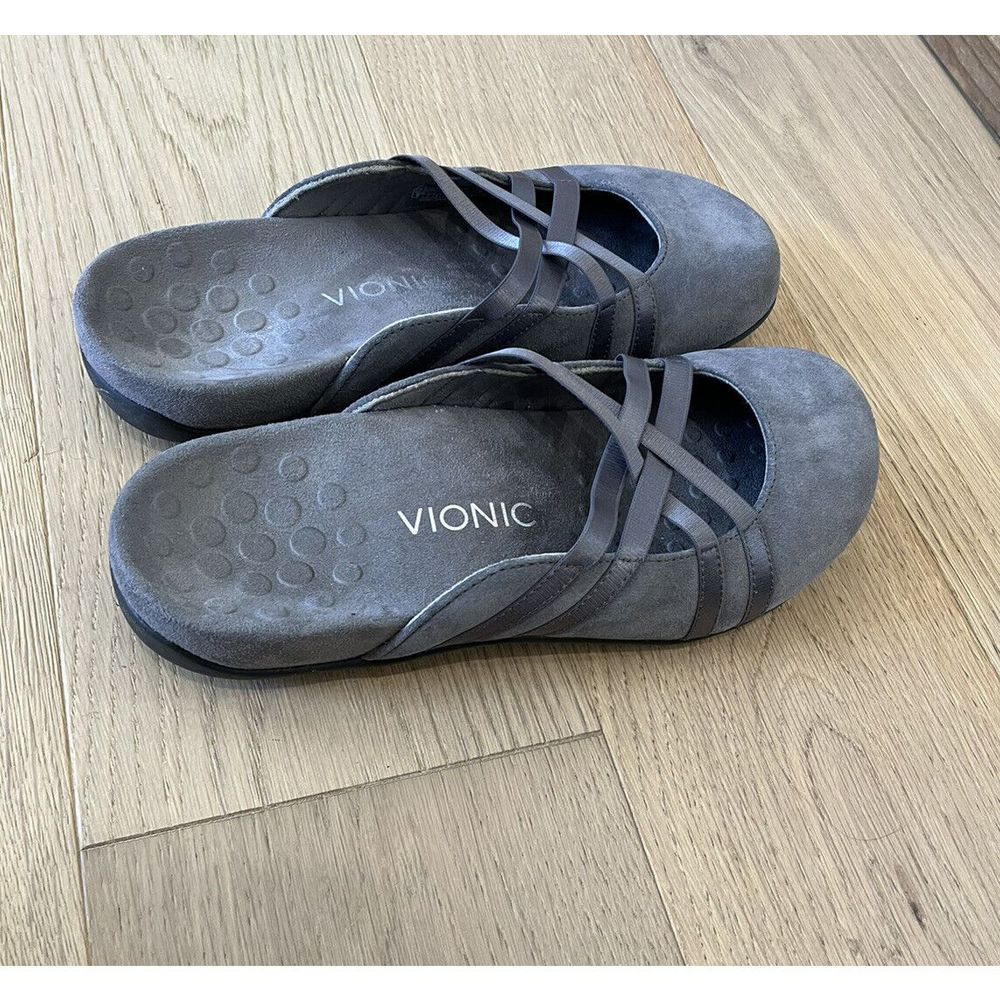 Vionic Suede And Ribbon Womens 9 Slides Slip On G… - image 3